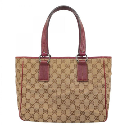 Gucci Tote Bag GG Canvas 113019 Canvas Brown Red Silver Hardware Women's