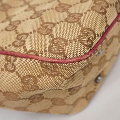 Gucci Tote Bag GG Canvas 113019 Canvas Brown Red Silver Hardware Women's
