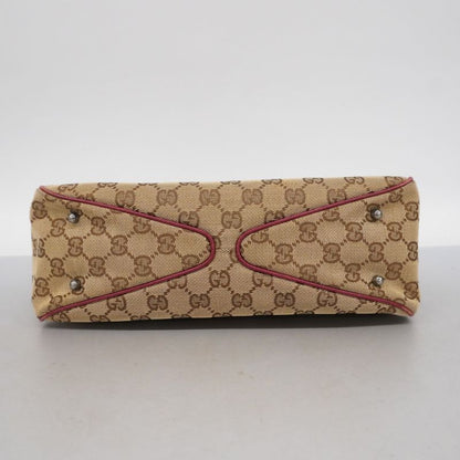 Gucci Tote Bag GG Canvas 113019 Canvas Brown Red Silver Hardware Women's