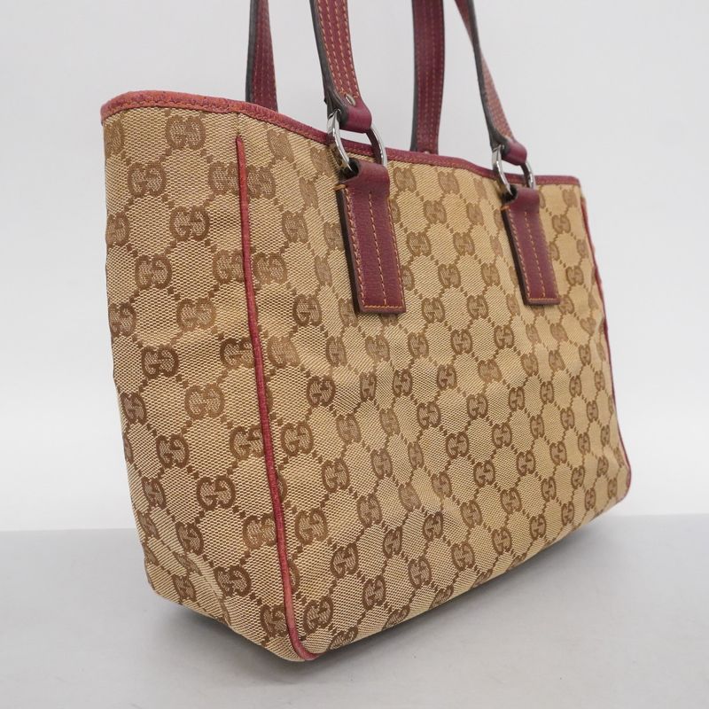 Gucci Tote Bag GG Canvas 113019 Canvas Brown Red Silver Hardware Women's