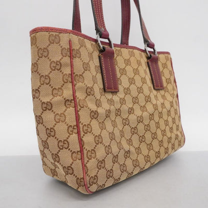 Gucci Tote Bag GG Canvas 113019 Canvas Brown Red Silver Hardware Women's