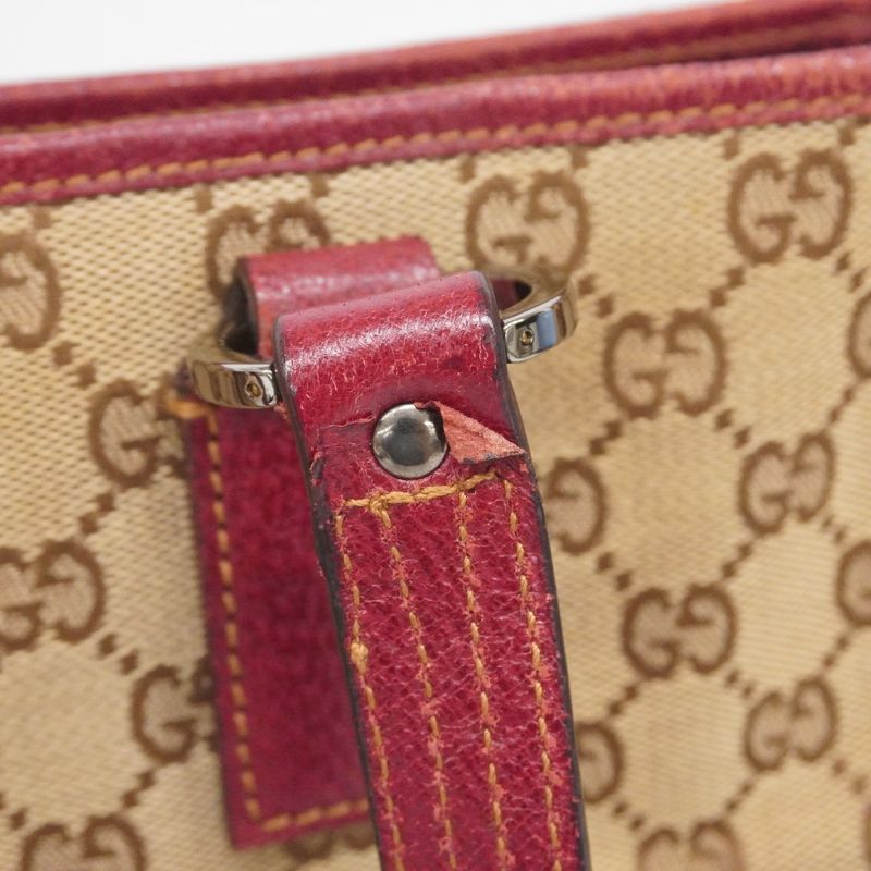 Gucci Tote Bag GG Canvas 113019 Canvas Brown Red Silver Hardware Women's