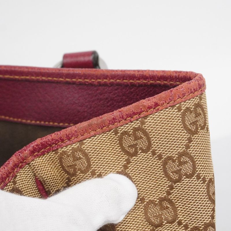 Gucci Tote Bag GG Canvas 113019 Canvas Brown Red Silver Hardware Women's