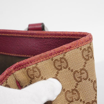 Gucci Tote Bag GG Canvas 113019 Canvas Brown Red Silver Hardware Women's
