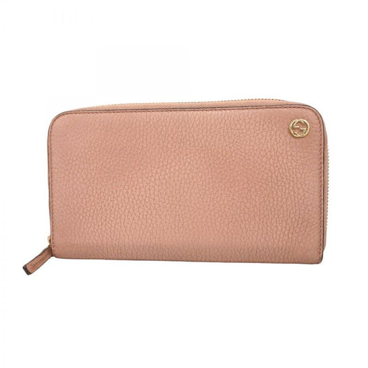 Gucci Long Wallet Interlocking G 449347 Leather Pink Gold Hardware Women