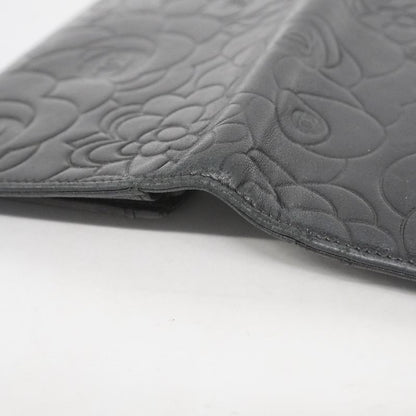 Chanel Long Wallet Camellia Lambskin Black Silver Hardware Women