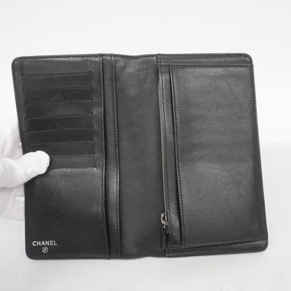 Chanel Long Wallet Camellia Lambskin Black Silver Hardware Women