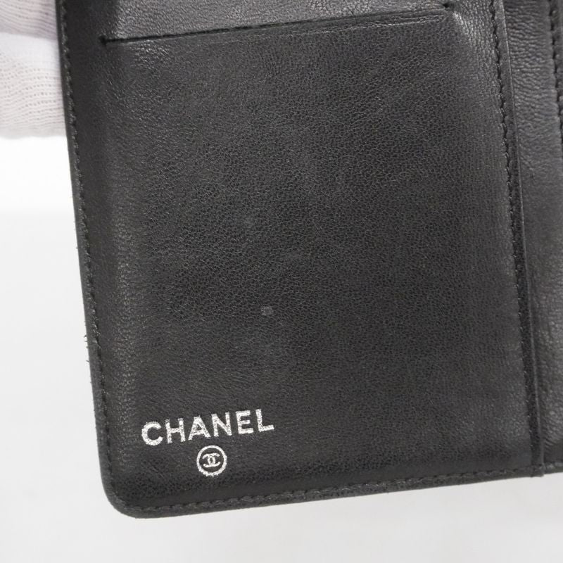 Chanel Long Wallet Camellia Lambskin Black Silver Hardware Women
