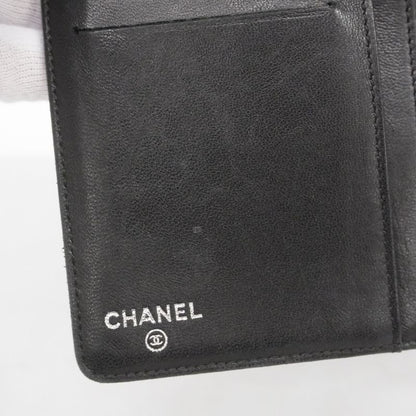 Chanel Long Wallet Camellia Lambskin Black Silver Hardware Women