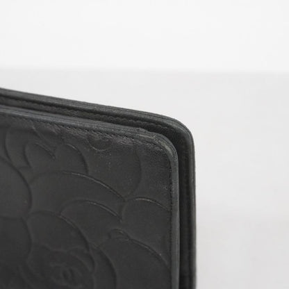 Chanel Long Wallet Camellia Lambskin Black Silver Hardware Women