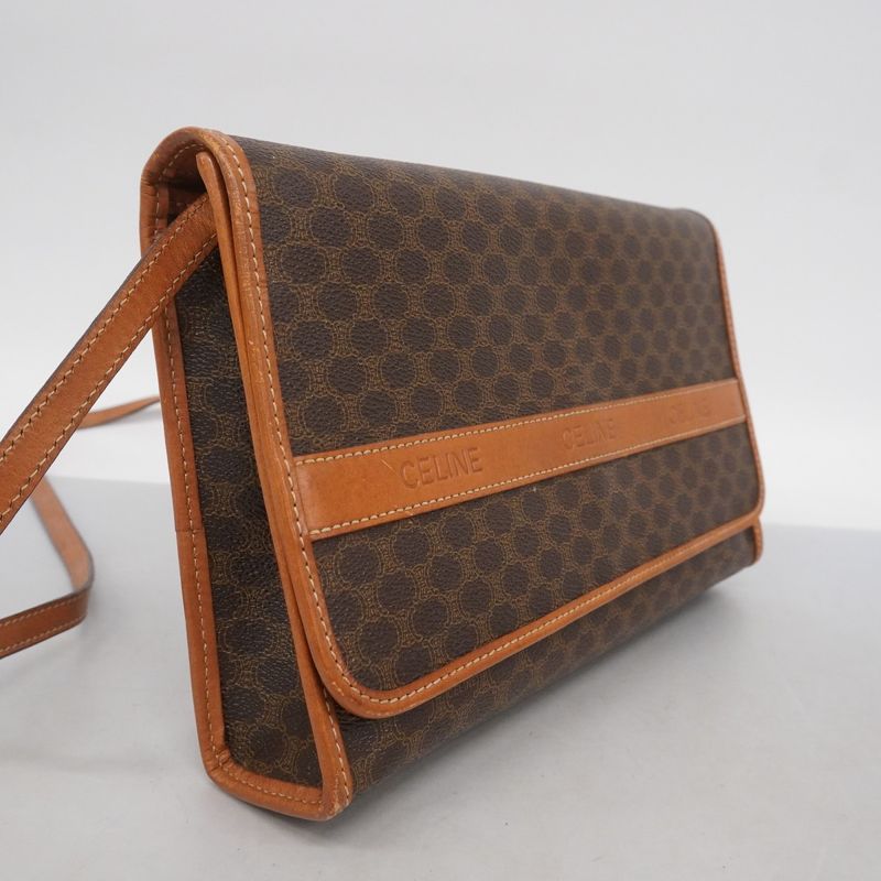 Celine Shoulder Bag Macadam PVC Brown Gold Hardware Women