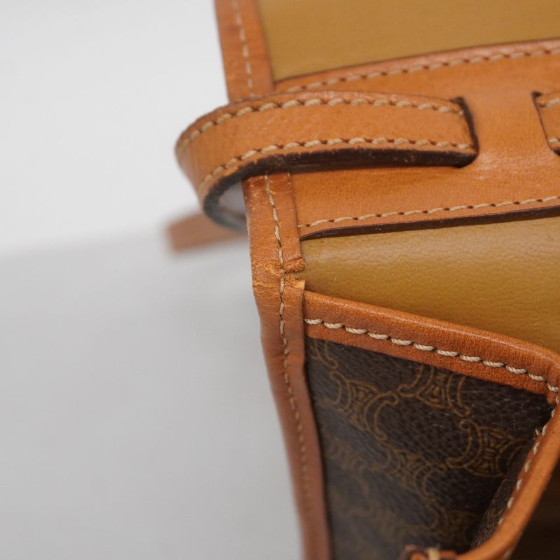 Celine Shoulder Bag Macadam PVC Brown Gold Hardware Women