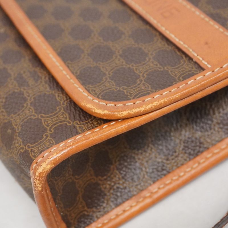 Celine Shoulder Bag Macadam PVC Brown Gold Hardware Women