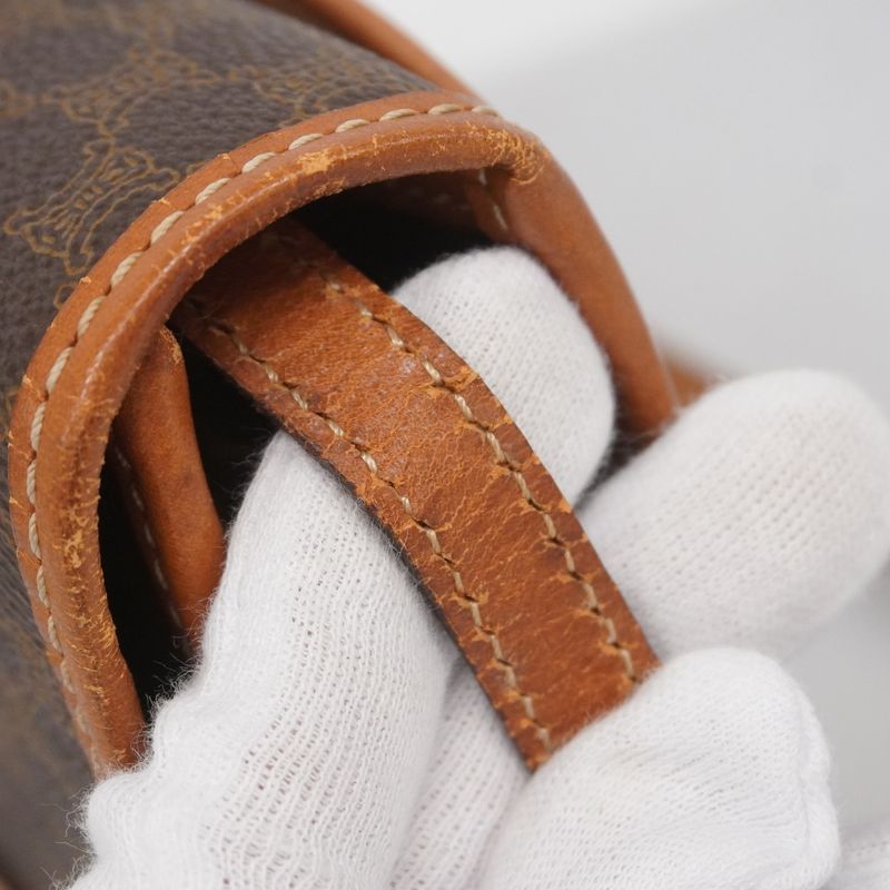 Celine Shoulder Bag Macadam PVC Brown Gold Hardware Women