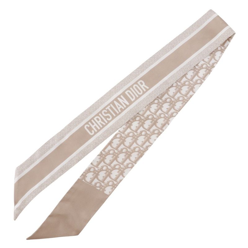 [dior] Christian Dior Mitzah Oblique Ribbon Scarf Silk Beige Women's Scarf