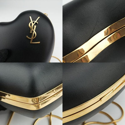 Yves Saint Laurentyves Saint Laurent Love Box Heart Shape Black Leather 466212