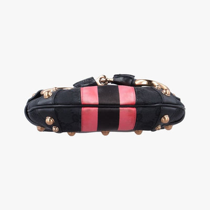 Gucci Horsebit Web Black And Pink Canvas 129498