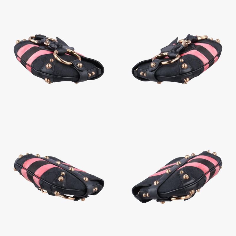 Gucci Horsebit Web Black And Pink Canvas 129498