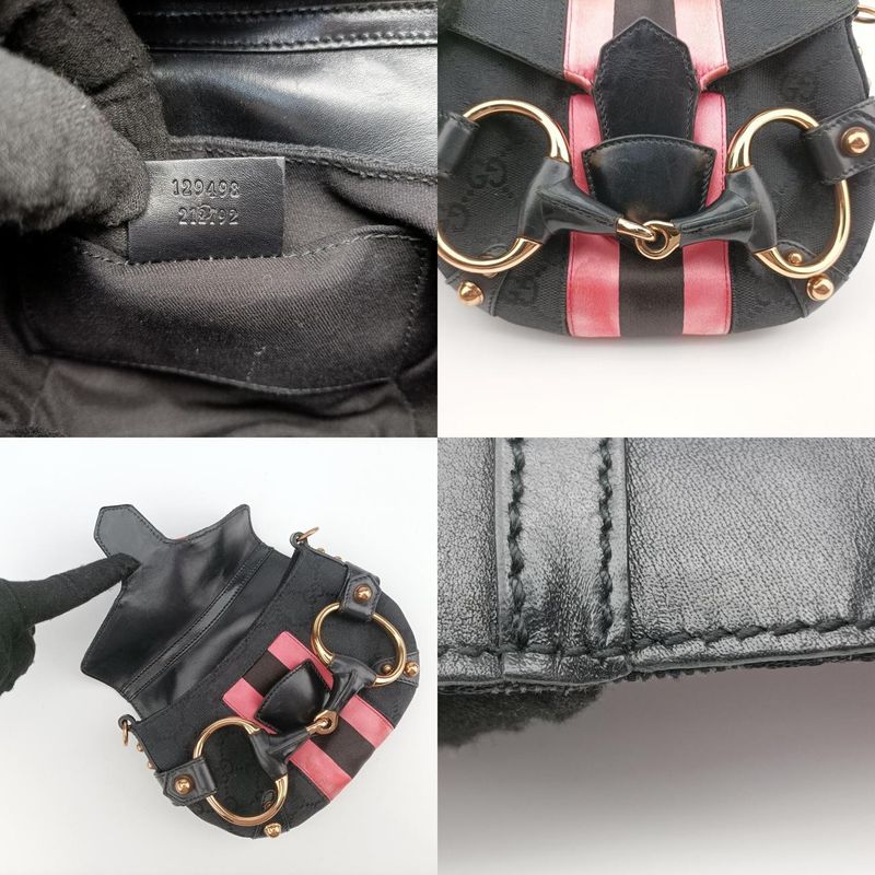Gucci Horsebit Web Black And Pink Canvas 129498