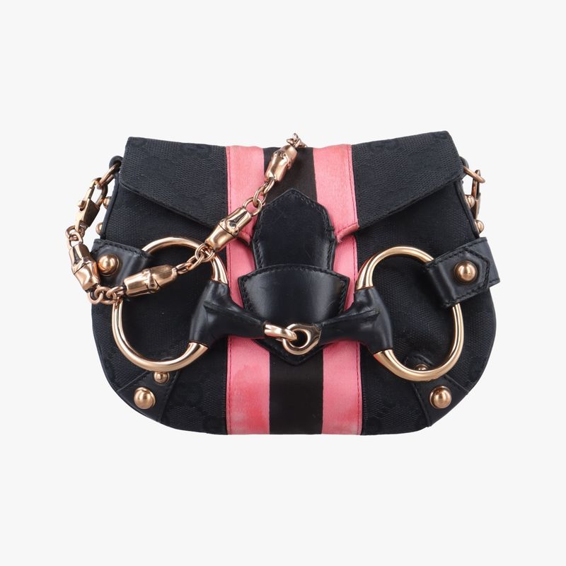 Gucci Horsebit Web Black And Pink Canvas 129498