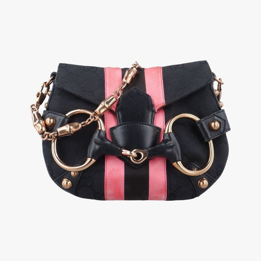 Gucci Horsebit Web Black And Pink Canvas 129498
