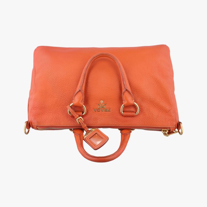 Prada Top Handle Bauletto Bag Orange Leather Bl0778 194