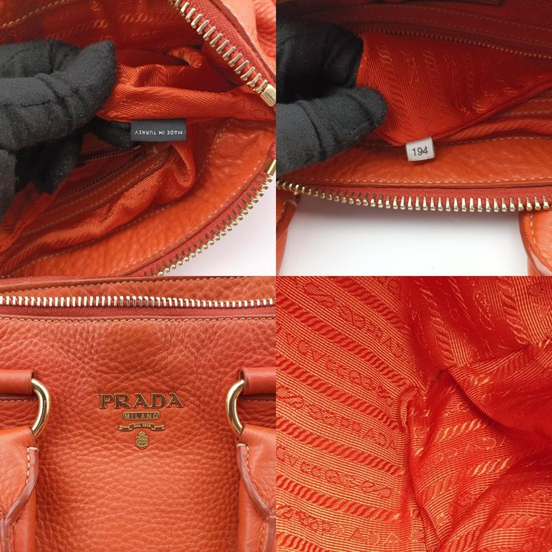 Prada Top Handle Bauletto Bag Orange Leather Bl0778 194