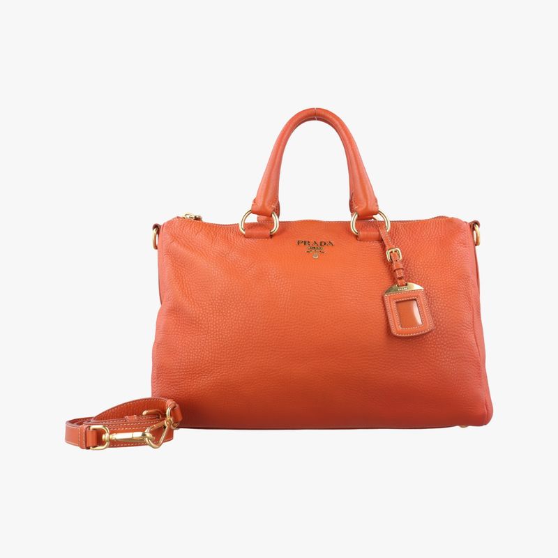 Prada Top Handle Bauletto Bag Orange Leather Bl0778 194