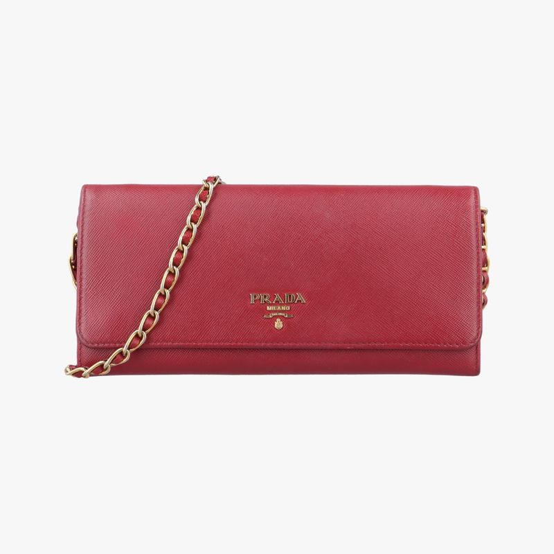 Prada Metal Wallet On Chain Cornflower Clutch Red Saffianoleather 1mt290 224