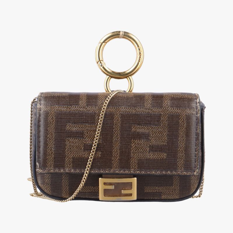 Fendi Nano Baguette Charm Brown PVC Coated Canvas 7ar844 7ar844-a9yh-208-0189