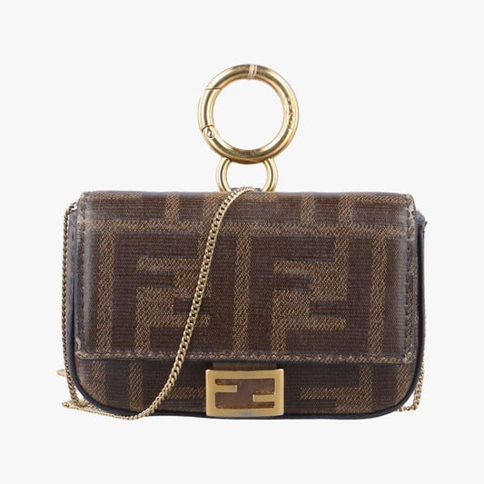 Fendi Nano Baguette Charm Brown PVC Coated Canvas 7ar844 7ar844-a9yh-208-0189