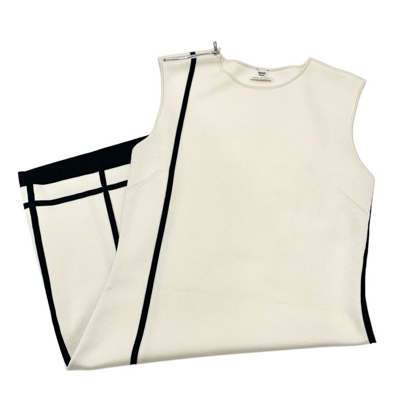 Hermes Dress Silk Cotton Ivory Navy Sleeveless