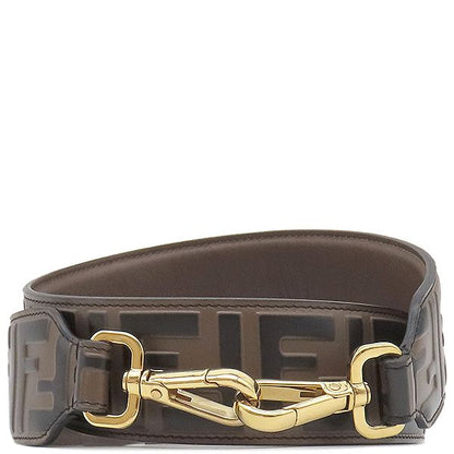 Fendi Shoulder Strap You Leather Brown and Black Gold Hardware Zucca Pattern