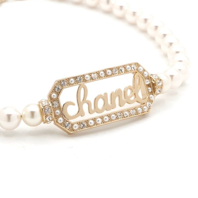 Chanel Necklace Choker Gold Coco Mark Logo Pearl Rhinestone