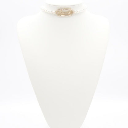 Chanel Necklace Choker Gold Coco Mark Logo Pearl Rhinestone