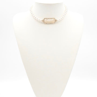 Chanel Necklace Choker Gold Coco Mark Logo Pearl Rhinestone