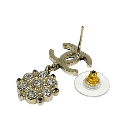 Chanel Earrings Earring Black Gold Coco Mark Rhinestone Lame