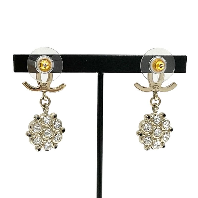 Chanel Earrings Earring Black Gold Coco Mark Rhinestone Lame