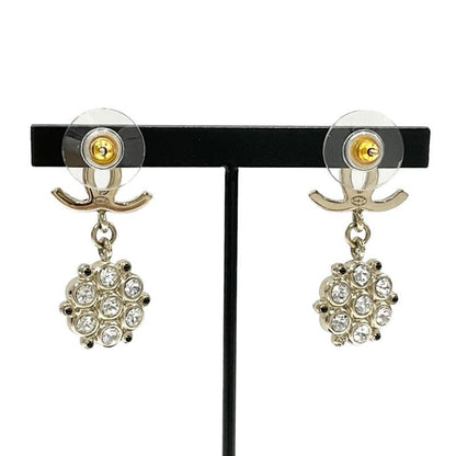 Chanel Earrings Earring Black Gold Coco Mark Rhinestone Lame
