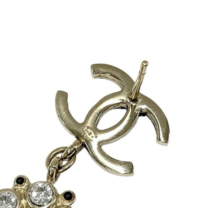 Chanel Earrings Earring Black Gold Coco Mark Rhinestone Lame