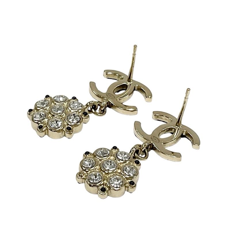 Chanel Earrings Earring Black Gold Coco Mark Rhinestone Lame
