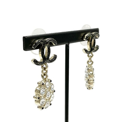 Chanel Earrings Earring Black Gold Coco Mark Rhinestone Lame