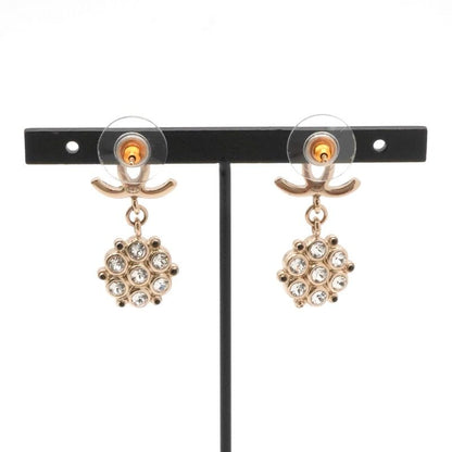 Chanel Earrings Earring Black Gold Coco Mark Rhinestone Lame