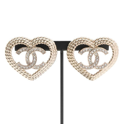 Chanel Earrings Earring Gold Coco Mark Heart Rhinestone