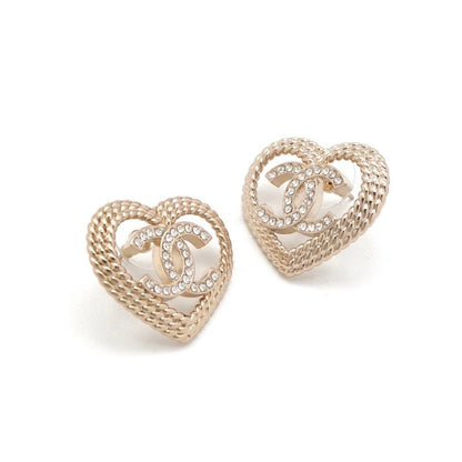 Chanel Earrings Earring Gold Coco Mark Heart Rhinestone