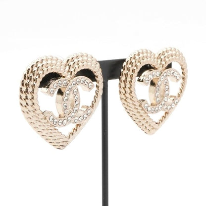 Chanel Earrings Earring Gold Coco Mark Heart Rhinestone