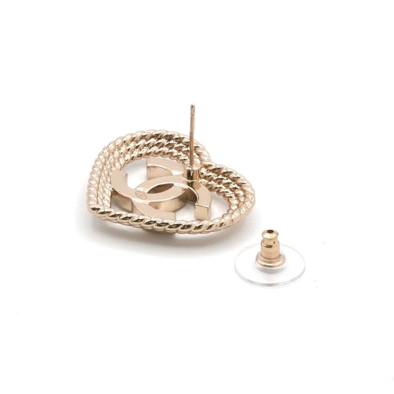 Chanel Earrings Earring Gold Coco Mark Heart Rhinestone