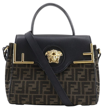 Fendi La Medusa Zucca X Versace Fendace 2WAY Shoulder Nylon Canvas X Leather
