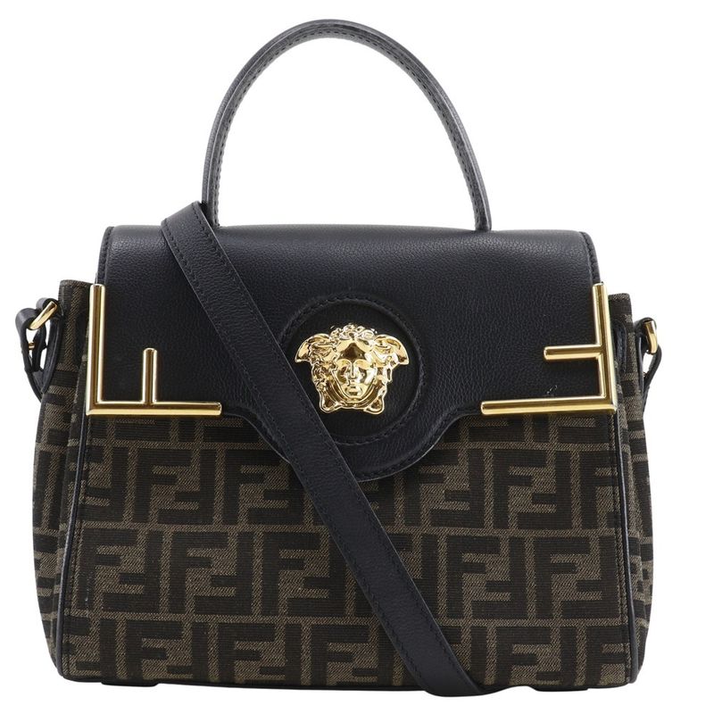 Fendi La Medusa Zucca X Versace Fendace 2WAY Shoulder Nylon Canvas X Leather