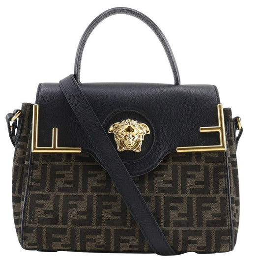 Fendi La Medusa Zucca X Versace Fendace 2WAY Shoulder Nylon Canvas X Leather
